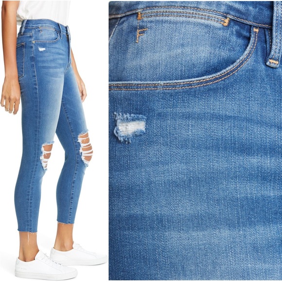 FRAME Le High Ripped High Waist Raw Hem Crop Skinny Jeans - Picture 3 of 14
